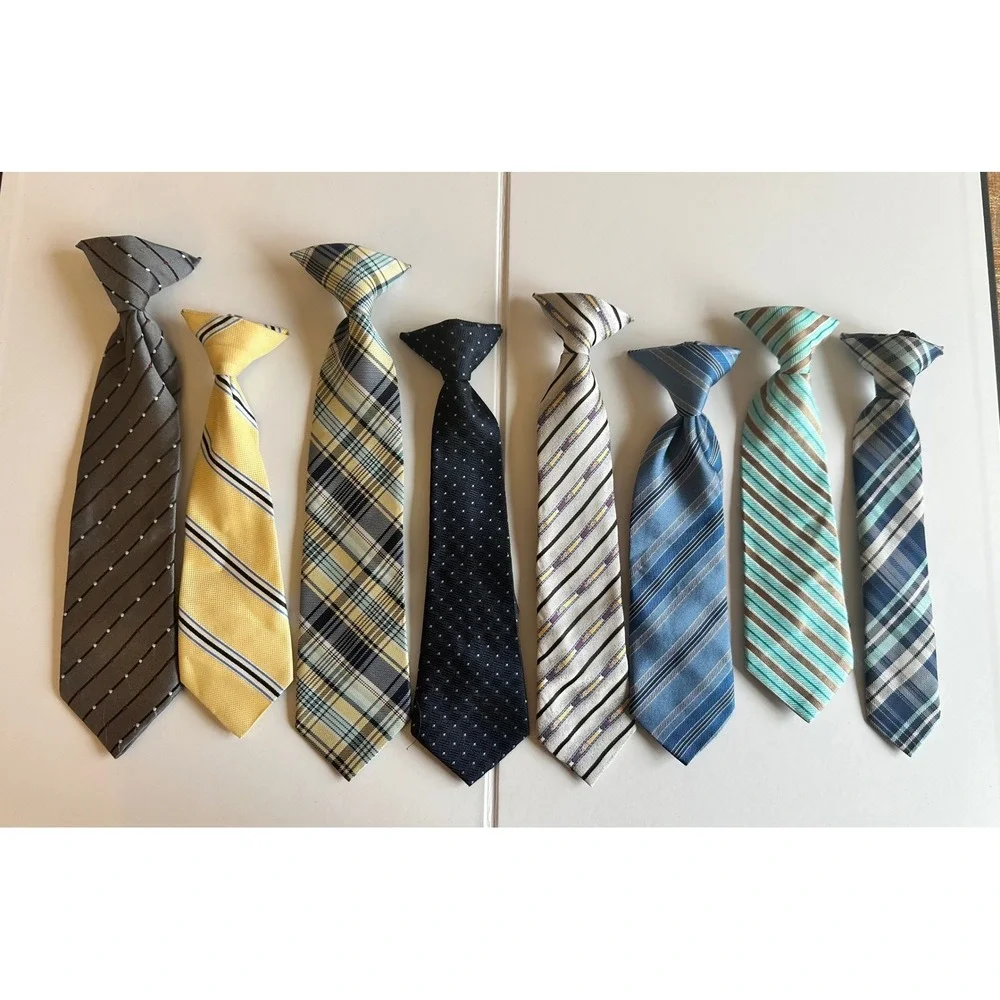 Lot of 8 Boys Clip On Ties Assorted Plaid Striped‎ Polka Dot Formal Neckties